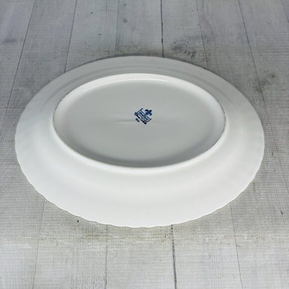 Sheffield BONE WHITE Ivory Swirl Rim Earthenware USA Oval 14" Serving Platter - Picture 7 of 16